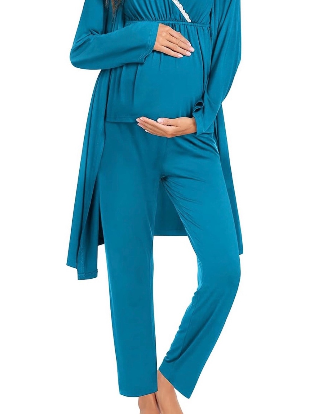 Maternity Nursing Pajama Set in Teal - Comfortable Pregnancy Loungewear